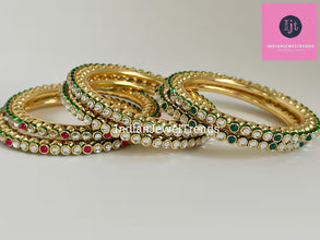 Bollywood Style Kundan Bangles 2pcs, Indian pakistani wedding jewelry, Gold Kundan bangles