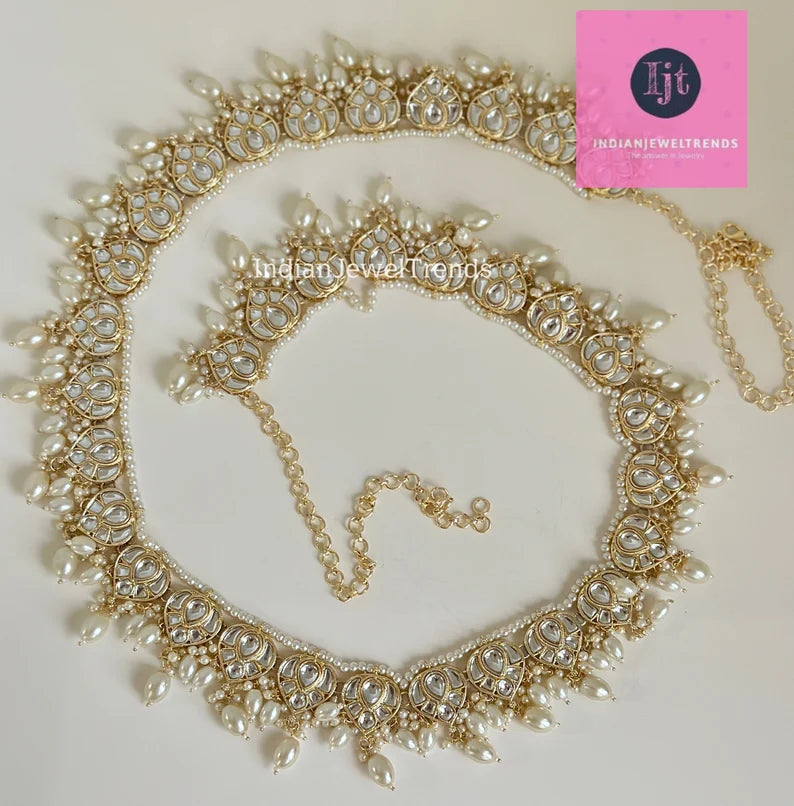 Pearl Kundan Belly Chain/Kundan Belly chain/Polki Belt/Indian waist belt/Kamarpatta/waist chain/jewelry belt/Kamarbandh/Kundan Belt