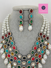 Navratan uncut Polki Pearl Kundan Necklace/Indian Long Necklace/Statement Long Necklace/Semi Precious Necklace/Rani Haar Premium Quality