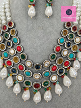 Navratan uncut Polki Pearl Kundan Necklace/Indian Long Necklace/Statement Long Necklace/Semi Precious Necklace/Rani Haar Premium Quality
