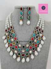 Navratan uncut Polki Pearl Kundan Necklace/Indian Long Necklace/Statement Long Necklace/Semi Precious Necklace/Rani Haar Premium Quality