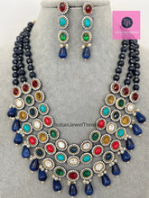 Sapphire Premium Quality uncut Polki Kundan Navratan Necklace/Indian Long Necklace/Statement Long Necklace/Semi Precious Necklace/Rani Haar