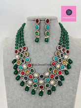 Emerald Premium Quality uncut Polki Kundan Navratan Necklace/Indian Long Necklace/Statement Long Necklace/Semi Precious Necklace/Rani Haar
