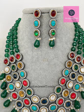 Emerald Premium Quality uncut Polki Kundan Navratan Necklace/Indian Long Necklace/Statement Long Necklace/Semi Precious Necklace/Rani Haar