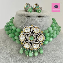 Mint Pista Victorian dual tone uncut polki kundan Choker/Sabyasachi Necklace/Kundan Jewelry Set/Indian wedding collection/Bridal Necklace