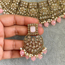 Pink Antique Polki Kundan Necklace set, Pink Indian necklace,Antique Dull Gold necklace, Indian,Pakistani Jewelry,Indian Wedding,Bridal set