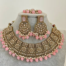 Pink Antique Polki Kundan Necklace set, Pink Indian necklace,Antique Dull Gold necklace, Indian,Pakistani Jewelry,Indian Wedding,Bridal set