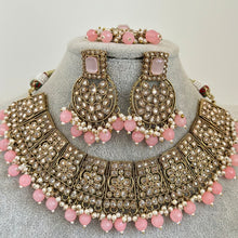 Pink Antique Polki Kundan Necklace set, Pink Indian necklace,Antique Dull Gold necklace, Indian,Pakistani Jewelry,Indian Wedding,Bridal set