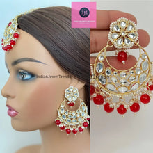 Restocked Kundan Tikka w/ Earring Set- Indian Bridal Maang Tikka, Teeka, Tika Headpiece -Pearl Jewelry For Women - Bollywood Bridesmaid Gift