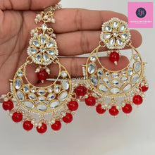 Restocked Kundan Tikka w/ Earring Set- Indian Bridal Maang Tikka, Teeka, Tika Headpiece -Pearl Jewelry For Women - Bollywood Bridesmaid Gift