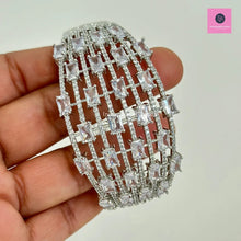 Cubic Zirconia Broad Kada With Rhodium Plating, CZ Openable bracelet, statement Kada, statement bracelet, one size fit to 2.4, 2.6, gift