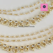 Gold kundan pearl Ear Chain/Sahare/Pearl kaan chain/Earring support chain/Indian Jewelry/Pakistani Jewelry/Bahubali Eaarrings/Kaan sahara