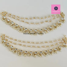 Gold kundan pearl Ear Chain/Sahare/Pearl kaan chain/Earring support chain/Indian Jewelry/Pakistani Jewelry/Bahubali Eaarrings/Kaan sahara