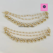Gold kundan pearl Ear Chain/Sahare/Pearl kaan chain/Earring support chain/Indian Jewelry/Pakistani Jewelry/Bahubali Eaarrings/Kaan sahara