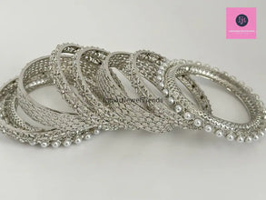 Silver Pearl Bangles Set/Pearl Bangles/Indian Bangles/Indian wedding/bridal jewelry/Statement bangles/Silver bangles
