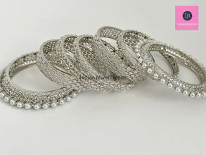 Silver Pearl Bangles Set/Pearl Bangles/Indian Bangles/Indian wedding/bridal jewelry/Statement bangles/Silver bangles