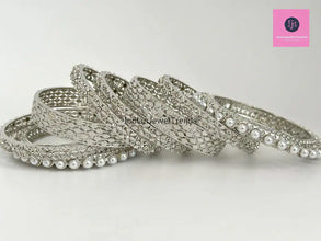 Silver Pearl Bangles Set/Pearl Bangles/Indian Bangles/Indian wedding/bridal jewelry/Statement bangles/Silver bangles