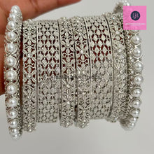 Silver Pearl Bangles Set/Pearl Bangles/Indian Bangles/Indian wedding/bridal jewelry/Statement bangles/Silver bangles