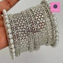 Silver Pearl Bangles Set/Pearl Bangles/Indian Bangles/Indian wedding/bridal jewelry/Statement bangles/Silver bangles