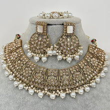 White Antique Polki Kundan Pearl Necklace, bridal, Indian Wedding Jewelry