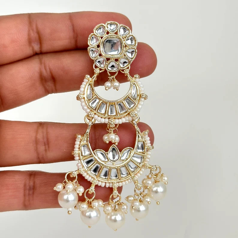 Bollywood Kundan Earrings/Indian Earrings/pearl Earring/Pakistani Earrings/Statement Earrings/Long chandelier/bridal earrings/Indian wedding