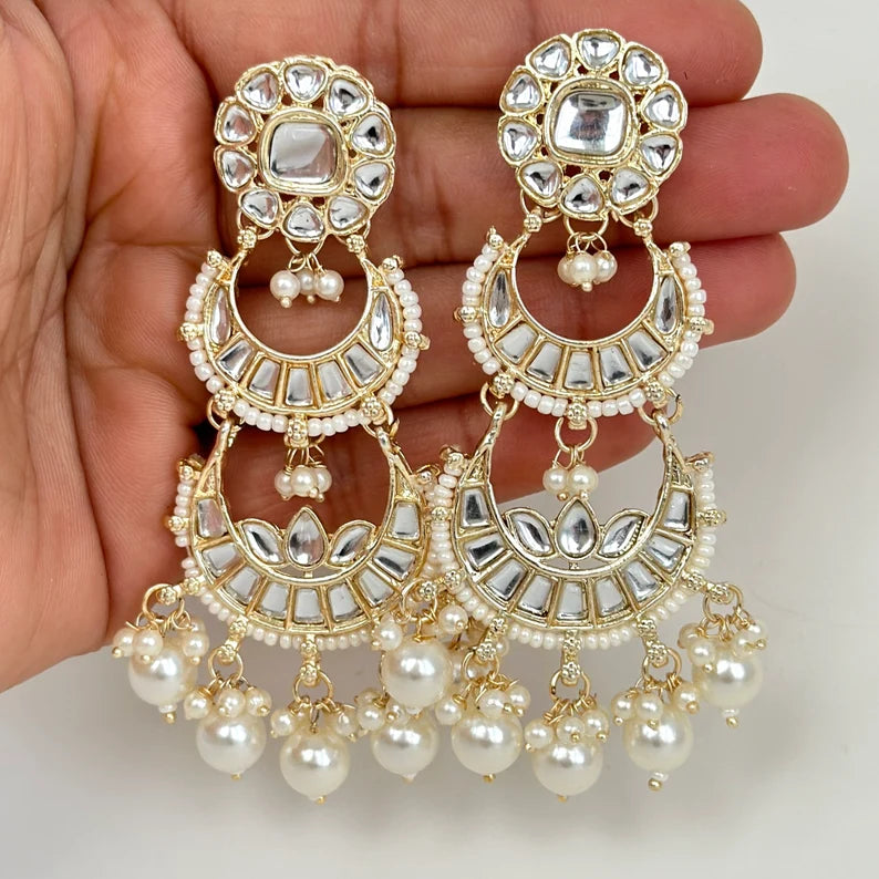 Bollywood Kundan Earrings/Indian Earrings/pearl Earring/Pakistani Earrings/Statement Earrings/Long chandelier/bridal earrings/Indian wedding