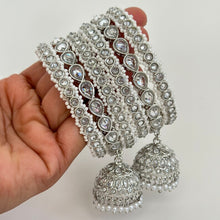 Bollywood Style Polki Kundan silver finish Bangles Set(6pc)/Polki Chuda set/Punjabi Pearl bangles Set/Bridal bangles/wedding jewelry/Chooda