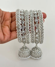 Bollywood Style Polki Kundan silver finish Bangles Set(6pc)/Polki Chuda set/Punjabi Pearl bangles Set/Bridal bangles/wedding jewelry/Chooda