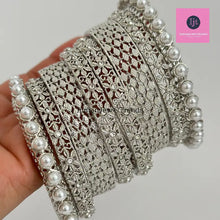 Silver Pearl Bangles Set/Pearl Bangles/Indian Bangles/Indian wedding/bridal jewelry/Statement bangles/Silver bangles