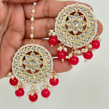 Gold Kundan Tikka w/Earring Set/ Indian Bridal Maang Tikka /Teeka Tika Headpiece Handmade Pearl Jewelry For Women Bollywood Bridesmaid Gifts