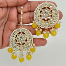 Gold Kundan Tikka w/Earring Set/ Indian Bridal Maang Tikka /Teeka Tika Headpiece Handmade Pearl Jewelry For Women Bollywood Bridesmaid Gifts