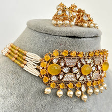 Yellow Premium Quality Kundan choker in gold plating Silver foiled Kundan necklace, Indian pakistani jewelry for wedding