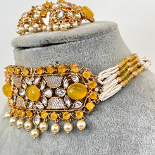 Yellow Premium Quality Kundan choker in gold plating Silver foiled Kundan necklace, Indian pakistani jewelry for wedding