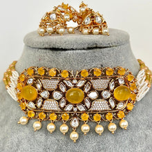 Yellow Premium Quality Kundan choker in gold plating Silver foiled Kundan necklace, Indian pakistani jewelry for wedding