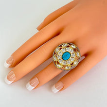 Dual tone Large Fine Victorian Monalisa stone Ring/Adjustable Ring/Indian Ring/Pakistani/Punjabi/Bollywood/Statement/Cocktail Ring
