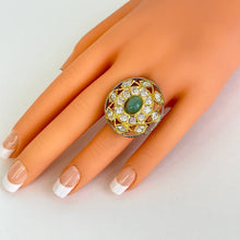 Dual tone Large Fine Victorian Monalisa stone Ring/Adjustable Ring/Indian Ring/Pakistani/Punjabi/Bollywood/Statement/Cocktail Ring