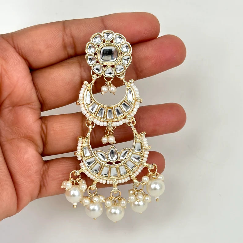Bollywood Kundan Earrings/Indian Earrings/pearl Earring/Pakistani Earrings/Statement Earrings/Long chandelier/bridal earrings/Indian wedding