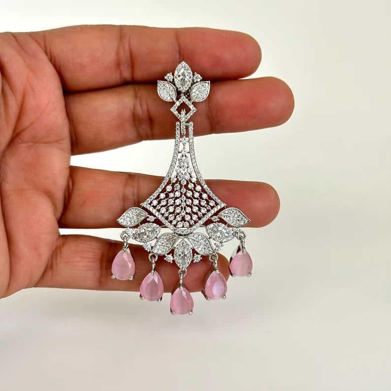 American Diamond earrings/Indian Jewelry/Pakistani Jewelry/Bollywood Jewelry/CZ earrings/AD earrings/Statement earrings/Gift for her