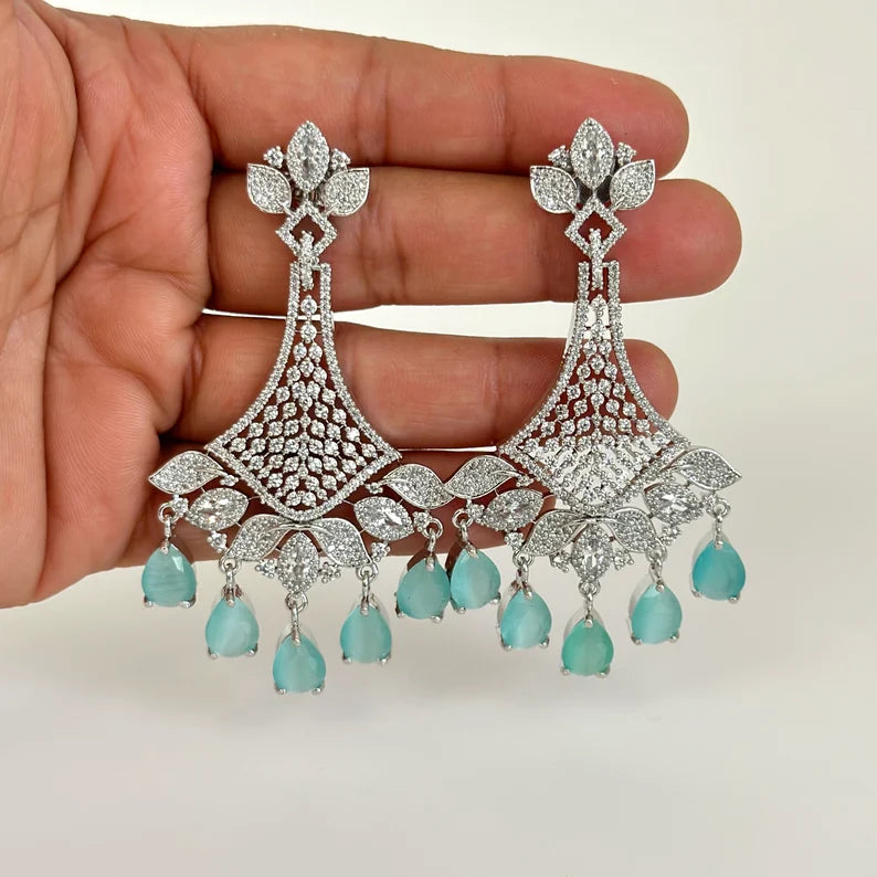 American Diamond earrings/Indian Jewelry/Pakistani Jewelry/Bollywood Jewelry/CZ earrings/AD earrings/Statement earrings/Gift for her
