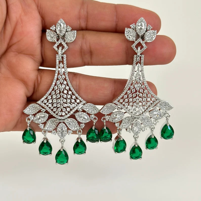 American Diamond earrings/Indian Jewelry/Pakistani Jewelry/Bollywood Jewelry/CZ earrings/AD earrings/Statement earrings/Gift for her
