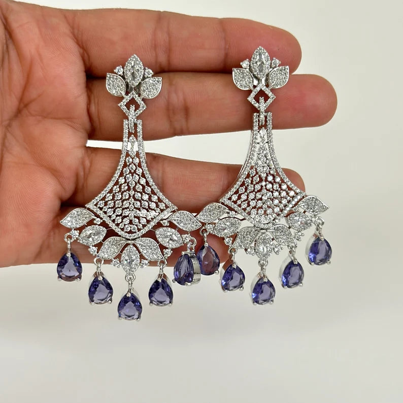 American Diamond earrings/Indian Jewelry/Pakistani Jewelry/Bollywood Jewelry/CZ earrings/AD earrings/Statement earrings/Gift for her