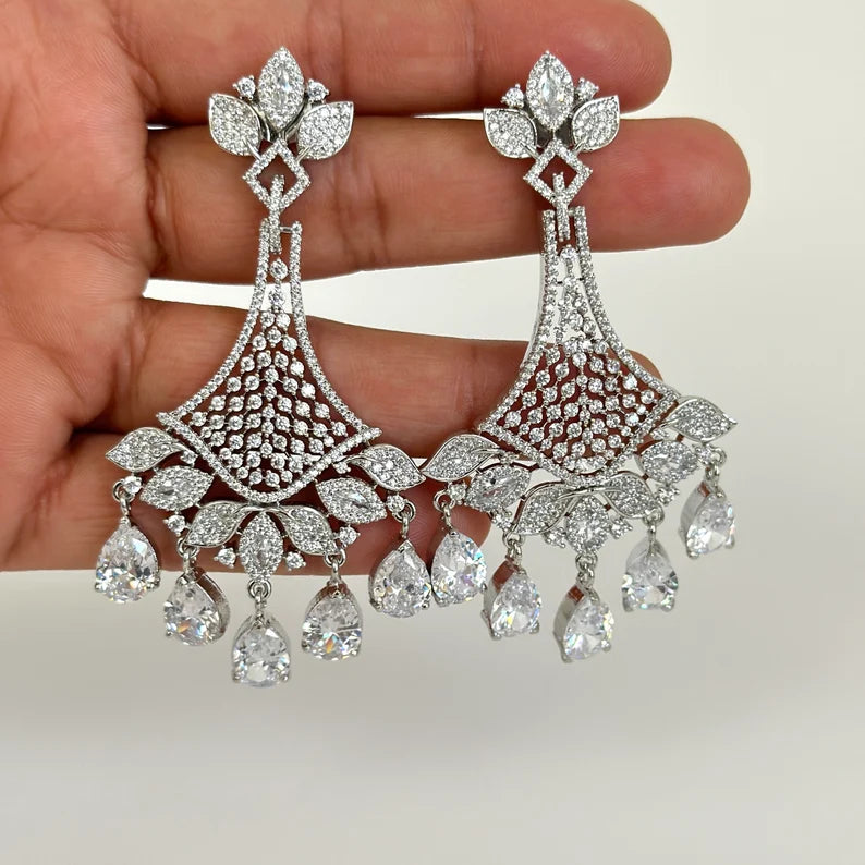 American Diamond earrings/Indian Jewelry/Pakistani Jewelry/Bollywood Jewelry/CZ earrings/AD earrings/Statement earrings/Gift for her
