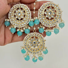 Gold Kundan Tikka w/Earring Set/ Indian Bridal Maang Tikka /Teeka Tika Headpiece Handmade Pearl Jewelry For Women Bollywood Bridesmaid Gifts