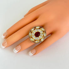 Dual tone Large Fine Victorian Monalisa stone Ring/Adjustable Ring/Indian Ring/Pakistani/Punjabi/Bollywood/Statement/Cocktail Ring