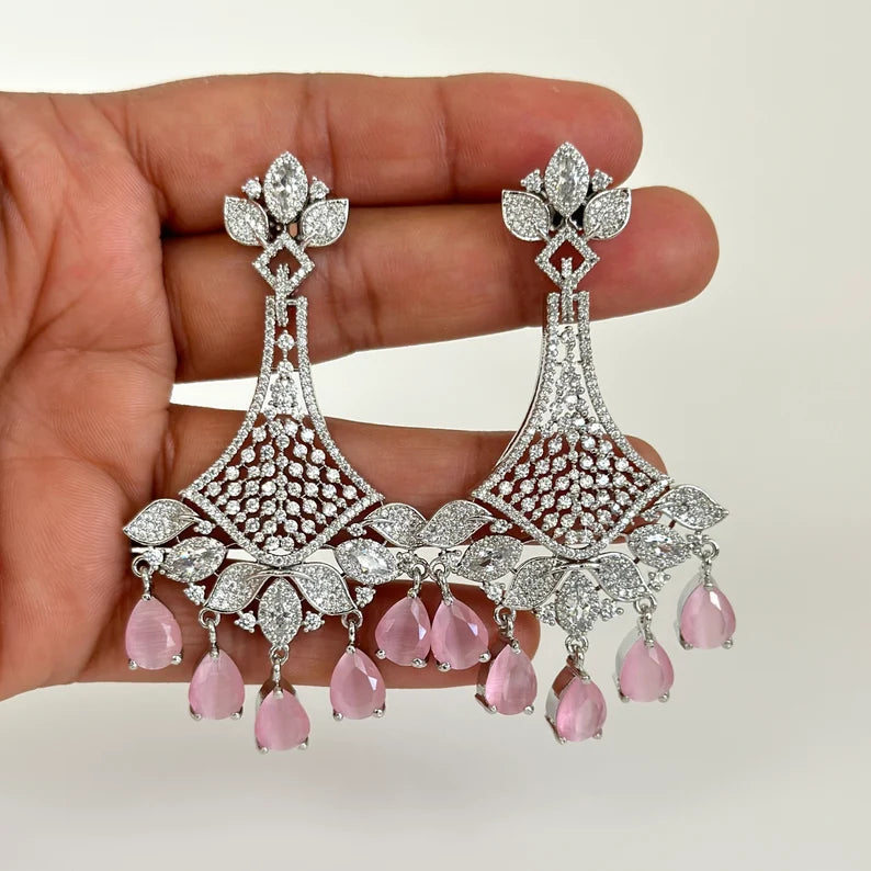 American Diamond earrings/Indian Jewelry/Pakistani Jewelry/Bollywood Jewelry/CZ earrings/AD earrings/Statement earrings/Gift for her