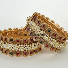 Ruby Green Pearl Matt Gold broad openable single Kada Bangle(1Pc)/Kemp Jewelry/Indian Wedding Jewelry/South Indian Jewelry/Temple Jewelry