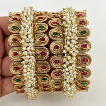 Ruby Green Pearl Matt Gold broad openable single Kada Bangle(1Pc)/Kemp Jewelry/Indian Wedding Jewelry/South Indian Jewelry/Temple Jewelry