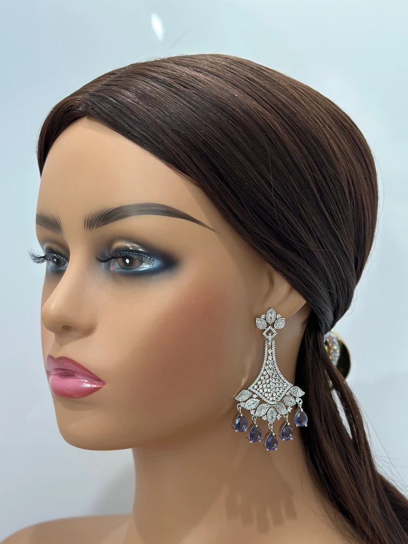 American Diamond earrings/Indian Jewelry/Pakistani Jewelry/Bollywood Jewelry/CZ earrings/AD earrings/Statement earrings/Gift for her