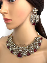 Ruby victorian uncut Polki Kundan necklace, Sabyasachi Designer necklace,Bollywood, Indian Pakistani Jewelry for Wedding, bridal jewelry