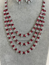 Ruby Silver CZ Diamond Long necklace, American Diamond Necklace,Indian pakistani jewelry for wedding, gift for her, bridal jewelry